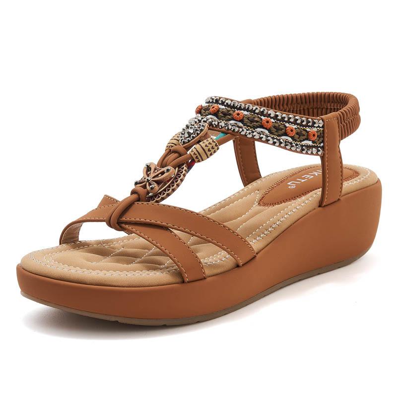Sommerschuhe Keile Sandalen Böhmischer Stil Flache Plattform Mode Damen Urlaubsschuhe Keilabsatz 5cm Übergröße 41
