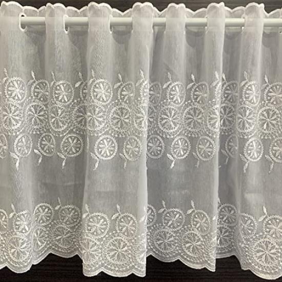 INTERIX Embroidered Lace Cafe Curtain for Small 100cm Wide X 90cm Made In Daisy White CF5-100-90 Windows, Long, Japan, Pattern,