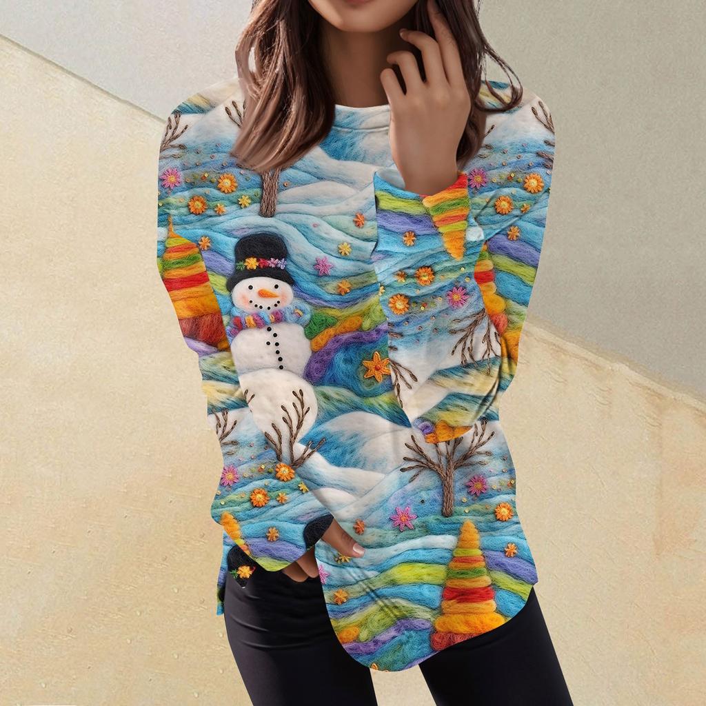 Pullover-Oberteil mit lässigem Modedruck für Damen, langärmelig, Rundhalsausschnitt