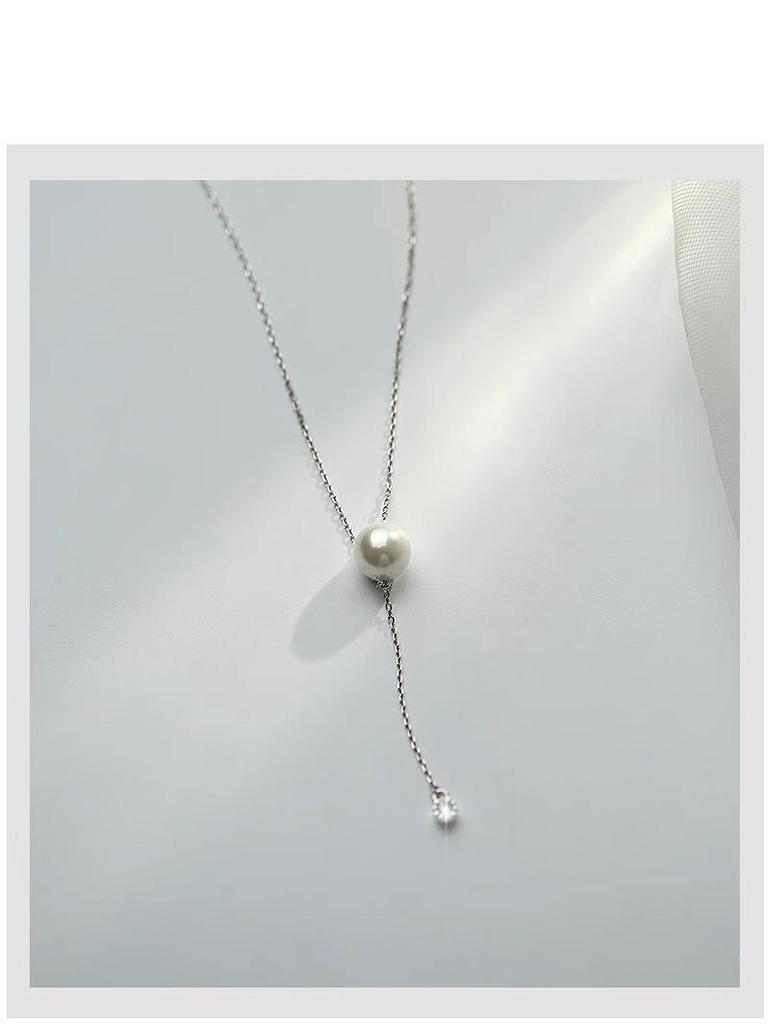 Sterling Silver 925 Sika Pearl Tassel Necklace - Elegant Women's High-End Clavicle Chain