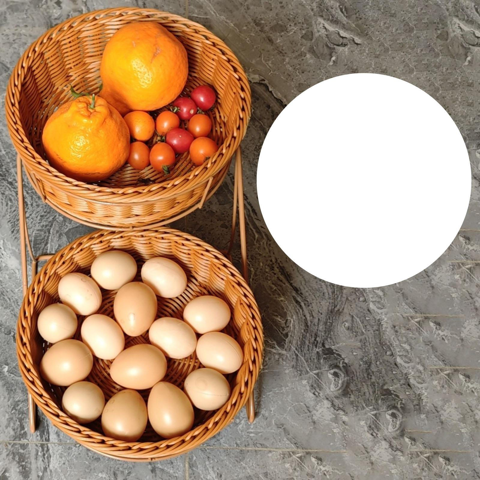 2 Tier Imitation Rattan Basket Woven Fruit Tabletop Food Vegetables Holder Storage