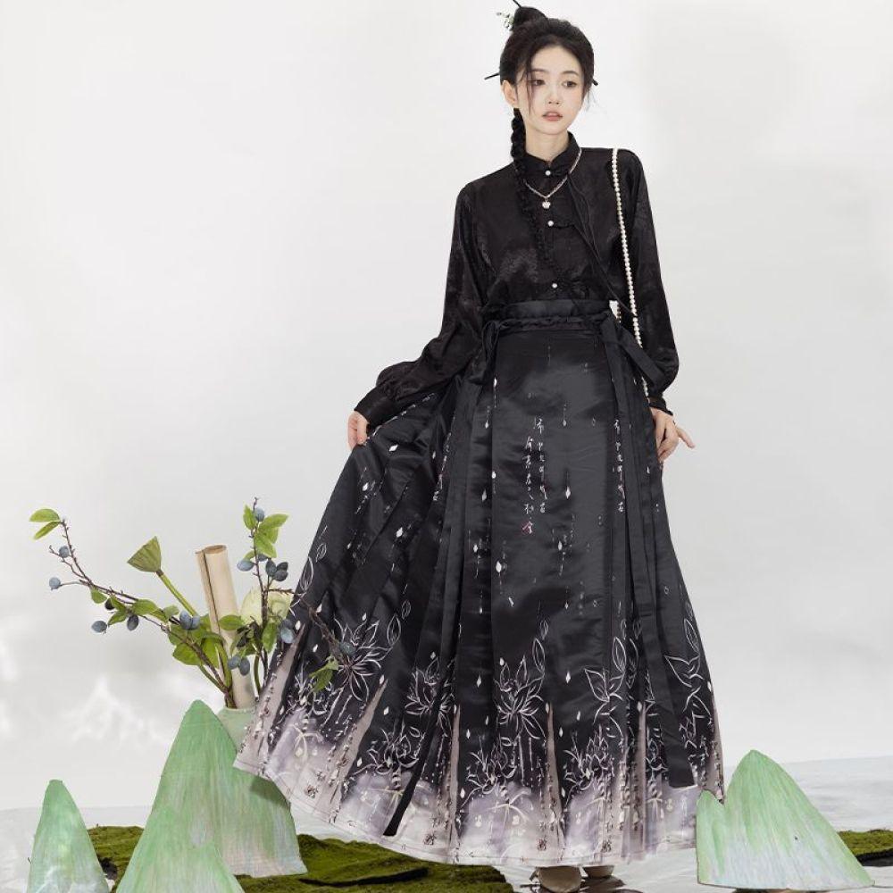 Costum de navetă îmbunătățit zilnic, în stil chinezesc din dinastia Ming, fustă Hanfu cu față de cal