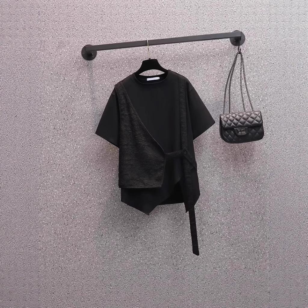 2025 Summer New Large Size Women's Short-sleeved T-shirt Women Cover Meat, Look Thin, Loose and Fat MM Irregular Fake Two-piece Top