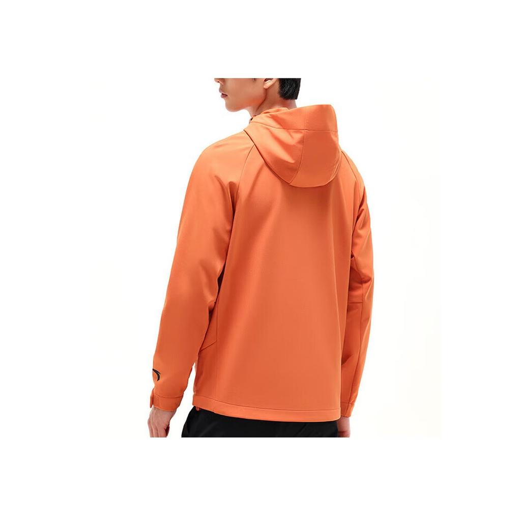 Anta Training Series Solid Color Soft Shell Windproof Water Resistant Fleece Lined Hooded Jacket Men Jacket Earth-Orange 952347609-2