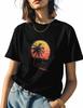 T-Shirts für Damen Grafische T-Shirts Orangefarbener Sonnenuntergang Rundhalsausschnitt Kurzarmshirts für Damen Palme Lässiges T-Shirt