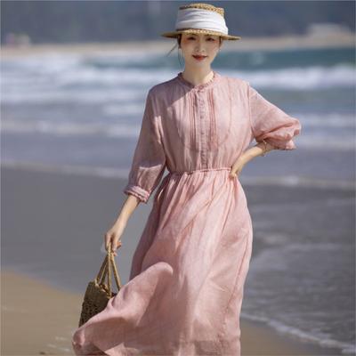 Personality Half Sleeve Loose Casual A-Line Dress Woman Summer Ruffled Sleeves Vintage Dress