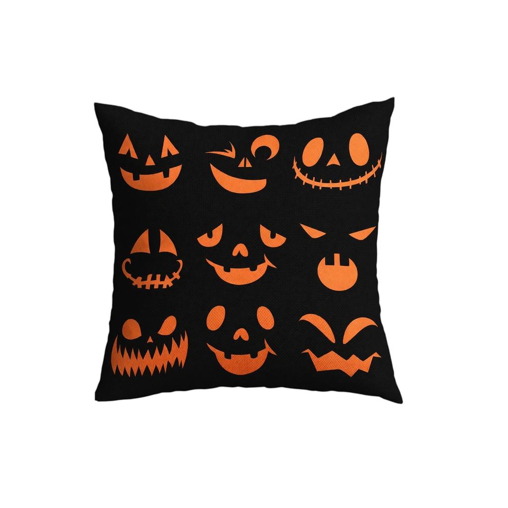 Halloween Pumpkin Face Linen Single Side Pillow Cover 45x45cm Festive Home Decoration Cushion Case Without Insert