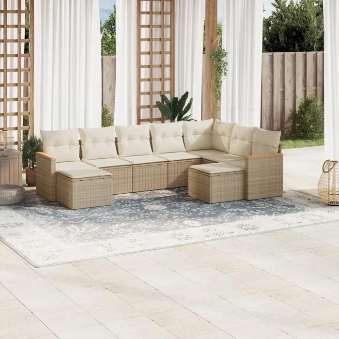 VidaXL Garden Lounge Set with Cushions 9 Pcs, Patio Sofas, Patio Furniture Set, Outdoor Furniture, Beige 3226541