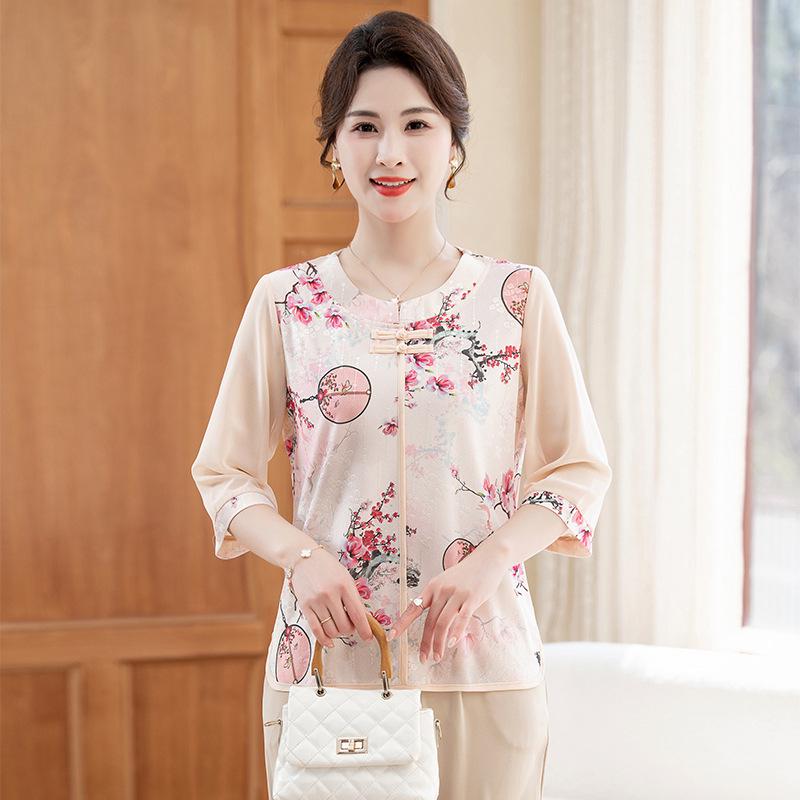 

2026 Summer New Chinese National Style Loose Shirt for Middle-Aged and Elderly Women XL (85-105 jin) помаранчевий