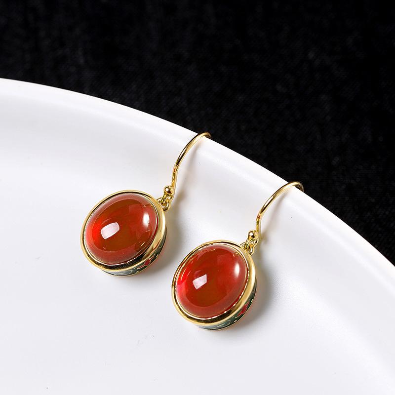 Classic Vintage Design Ruby Earrings For Women Light Luxury Ethnic Style Round Earrings Wedding  Jewellery Accessories