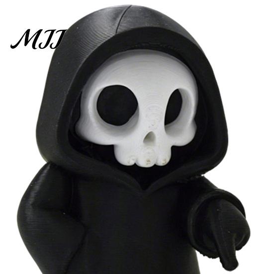 Creepy Cute Skeleton Decor Halloween Ghost with Dog Statues, Gothic Skull Resin Matte Black And Beige Desktop Sculpture Ornaments, 3D Printed