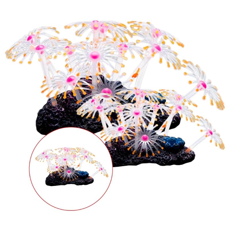 Set aus 4 fluoreszierenden Korallenmoos-Aquariendekorationen in leuchtenden Farben mit lebensechten Details, sicheren und farbintensiven Landschaften