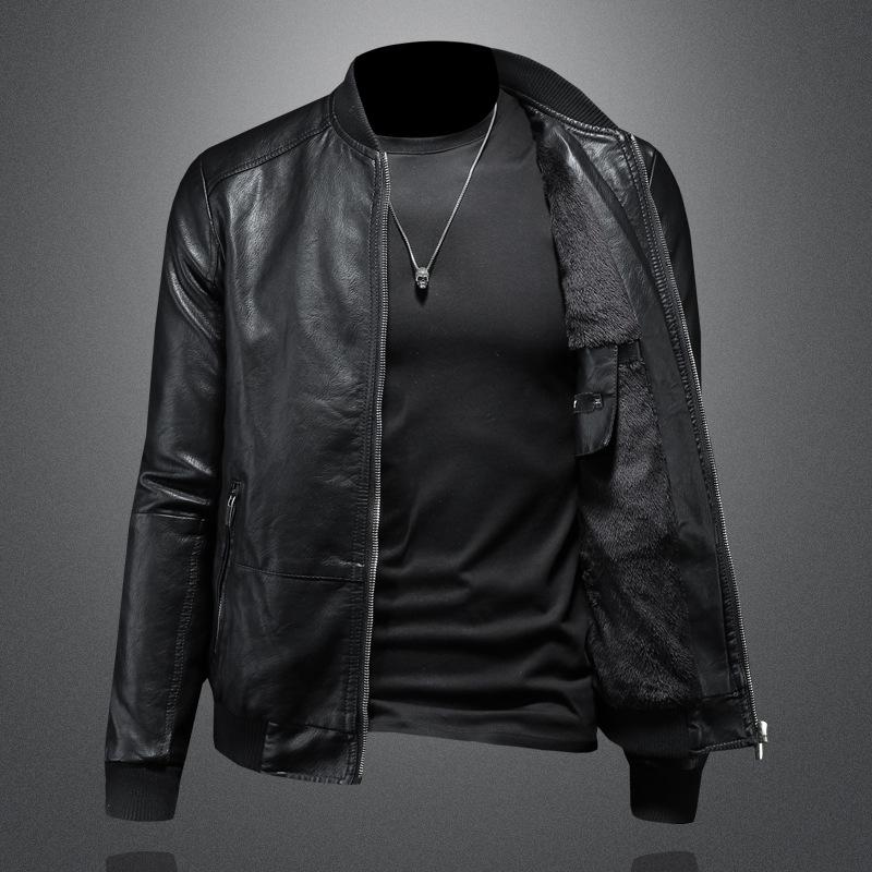 Neue, fleecegefütterte Herren-Motorradlederjacke mit Reverskragen, schmal geschnitten, modische Oberbekleidung 8096-2