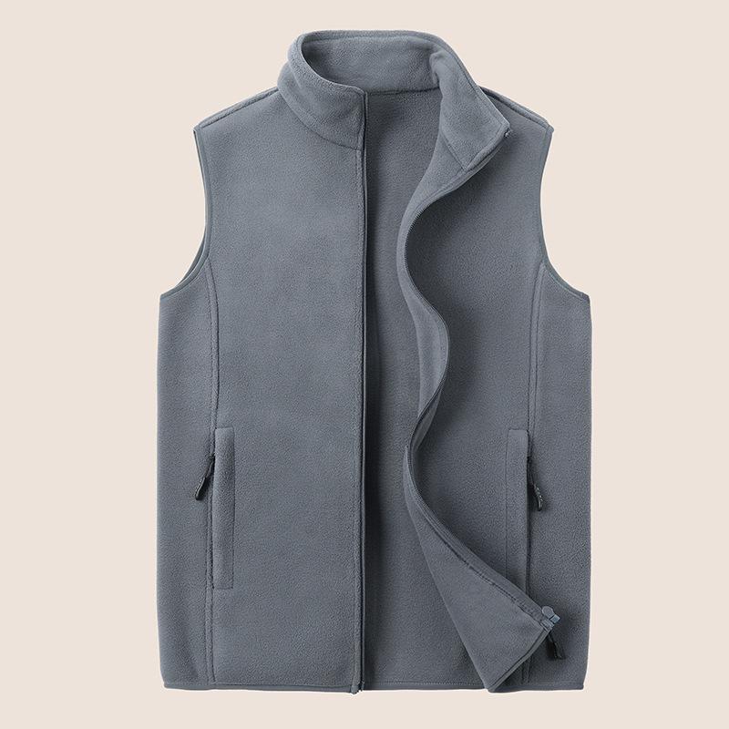 Men s Plus Size Double-Sided Fleece Vest - Stand-up Collar, Loose Fit, for Autumn and Winter XL серый
