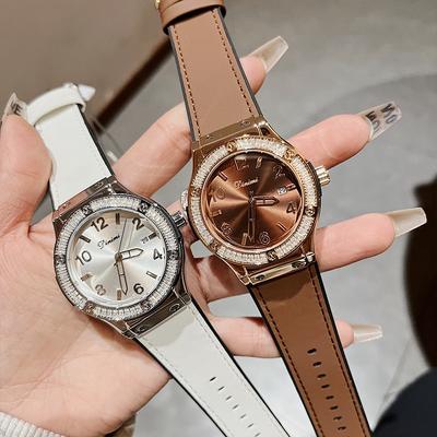 Fashionable Casual Women's Watch with Large Dial, Quartz Watch, Simple and Trendy Rhinestone Silicone Band Watch Hands