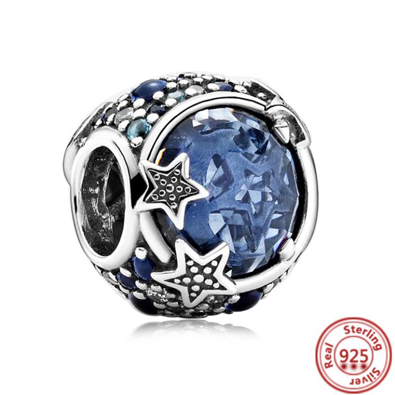 Fit Original Pantaro Charms Bracelet DIY Zircon 925 copper Blue Angel Wings Feathers Crown Star Moon Sun Clip Heart Shiny Beads