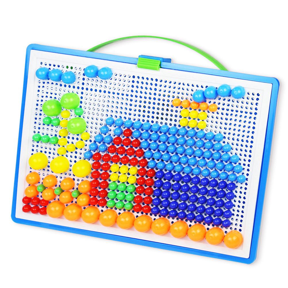 296PCS Colorful Mushroom Nails Pegboard Puzzle Set 3D Mosaic Jigsaw Game Building Blocks DIY Toys