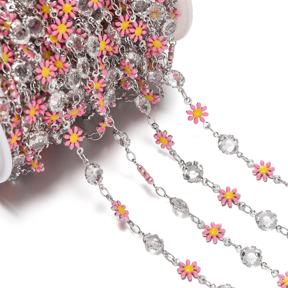 1meter Copper Chains Daisy with Glass Rhinestone Chain Findings for Bracelet Necklace DIY Jewelry Making Accessories