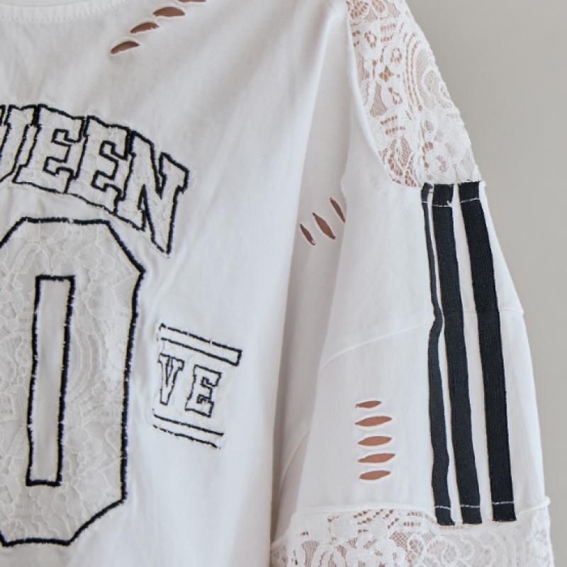 Maxza Oversized Lace Colorblock Damage T shirT zf06qT045na