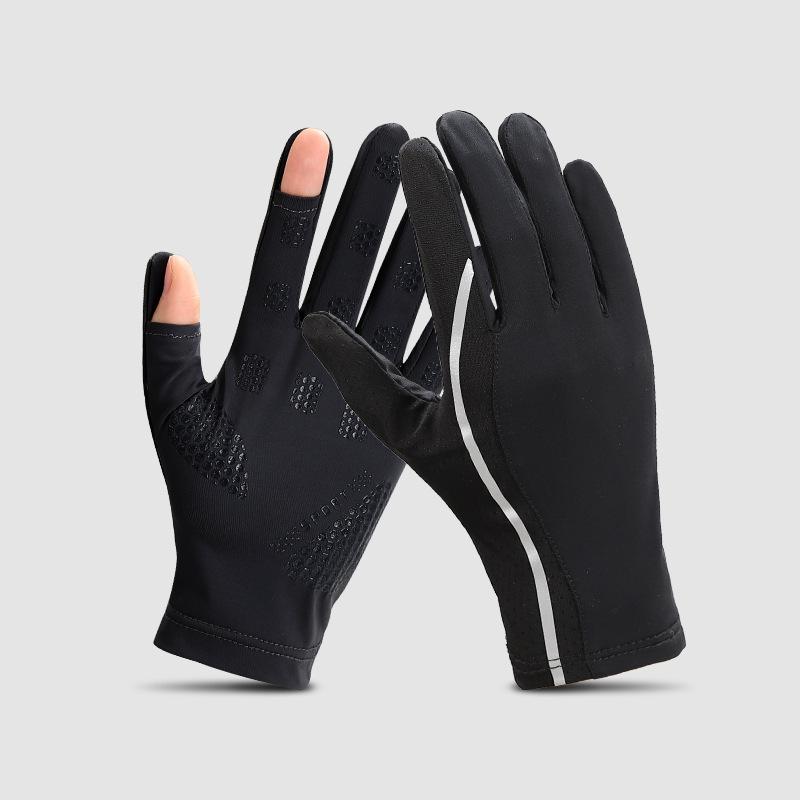 Summer Ice Silk Sunscreen Gloves for Men's Ultraviolet Proof Thin Breathable Sweat Absorbing Splicing Outdoor Bicycle Touch Screen Gloves