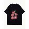 Oversized T Shirt Black Cherry Print Casual Wear for Women Summer Outfit Fashion Statement Loose Fit Top Streetwear Style