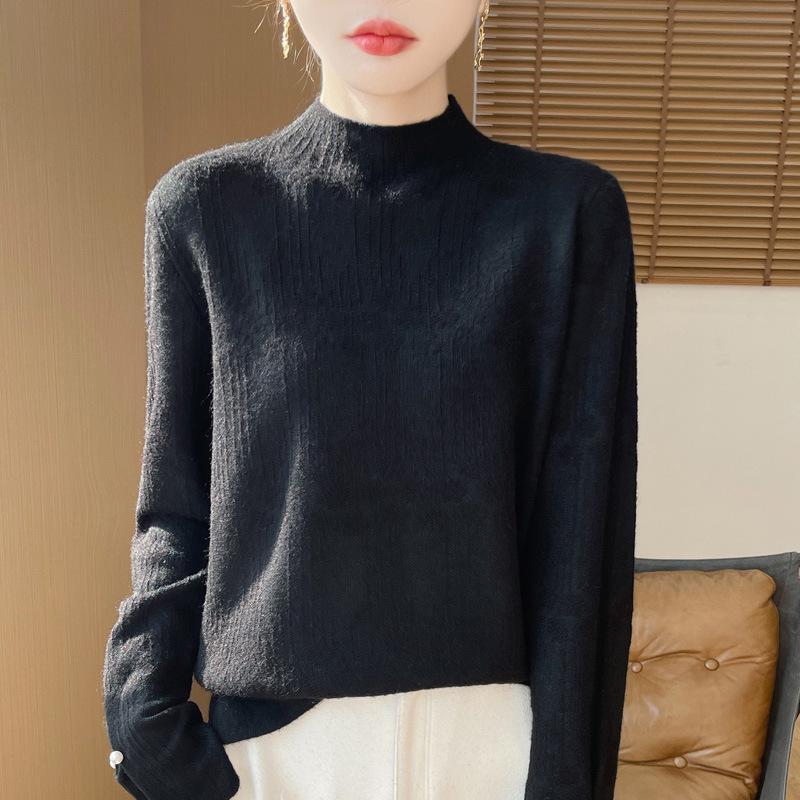 2025 Damski, stylowy, ciepły, luźny sweter z wysokim kołnierzem – grubsza warstwa bazowa na jesień/zimę