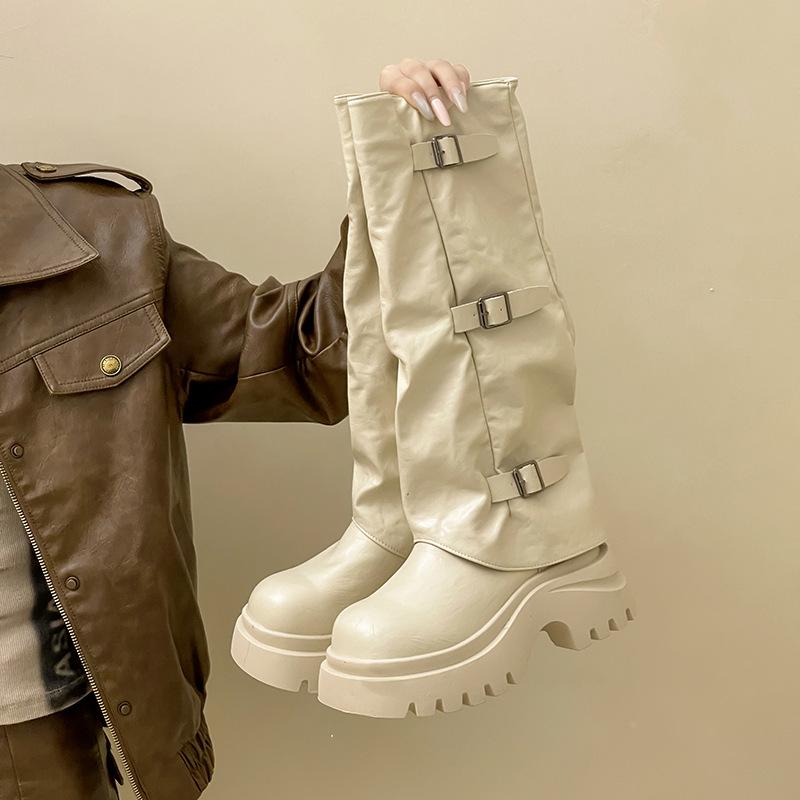 

Fashion platform boots women s autumn and winter new retro British style thick heel locomotive cool knight boots trouser boots 40