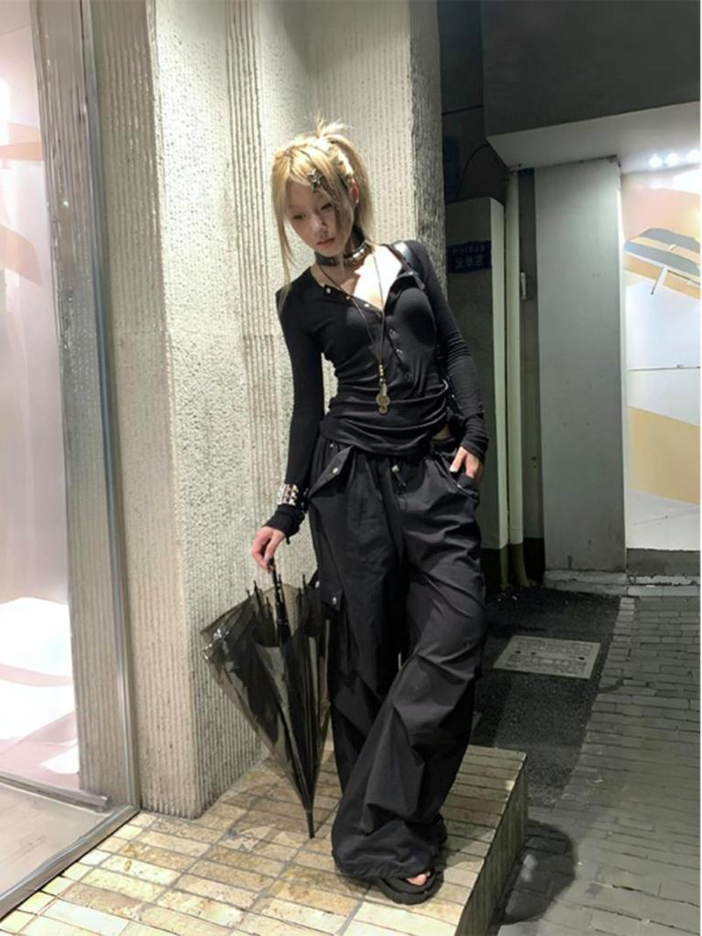 Y2k Japanese T Shirt Women Lace Long Sleeve Print Graphic Tops Streetwear American Retro 90s Crop Tops