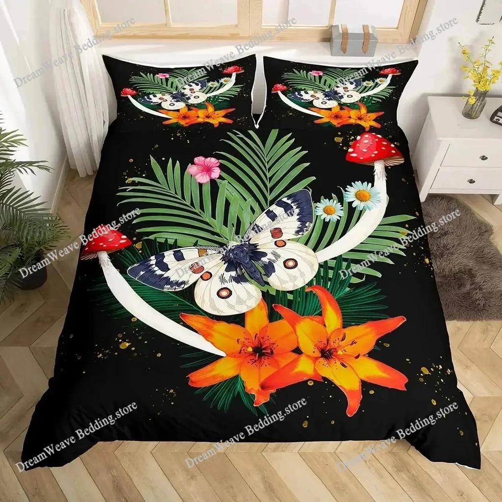 Cute Mushroom Bedding Set Single Twin Full Queen King Size Bed Set Aldult Kid Bedroom Duvetcover Sets Bed Sheet Set