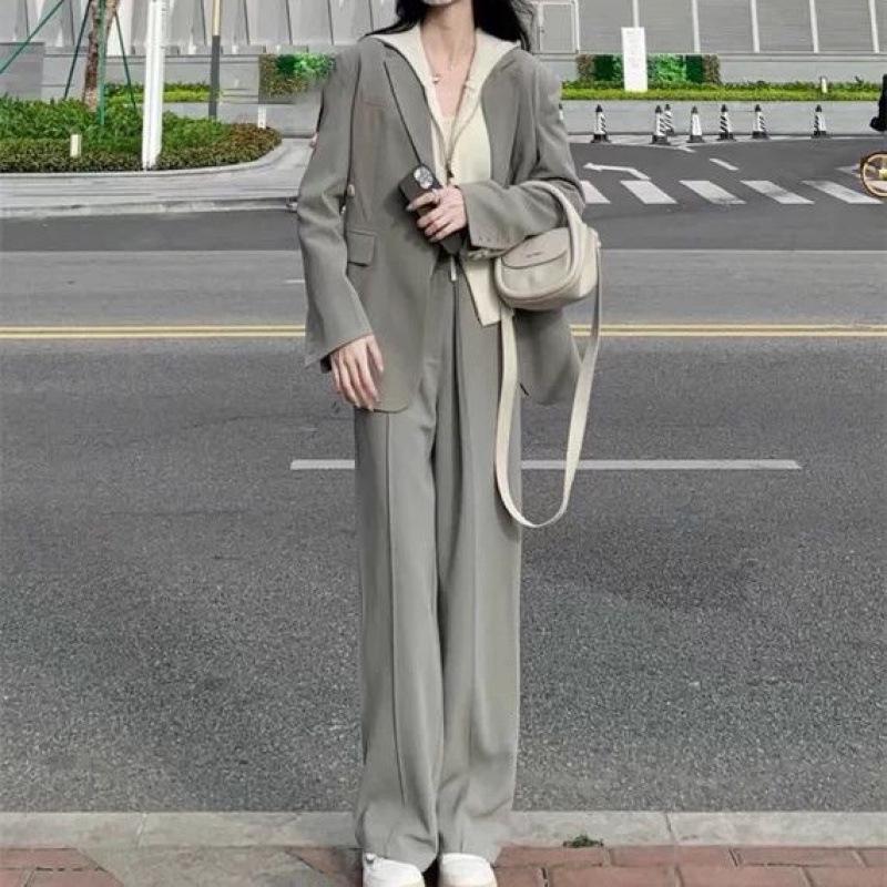 Temperamentvolle Göttin Damen Herbst Anzug Set: Elegante Weitbein-Hosen Zweiteiler