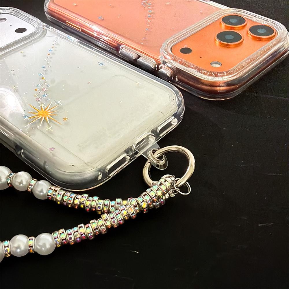 Fashion Glitter Star Clean Phone Case with Pearl Chain for iPhone 17 Pro 15 Pro 13 14 16 Pro Max 17 Cover Silicone Funda Cases