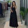 European Beautiful Woman Spring and Autumn New Neck Collar Long Dress Waist Dress, Thin Sleeveless A Word Big Swing Skirt