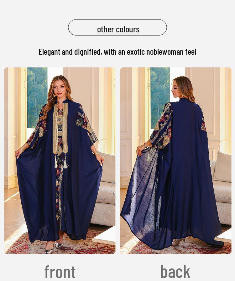 Abaya Brodată de Lux: Rochie de seară din Orientul Mijlociu cu robă lungă și design din două piese