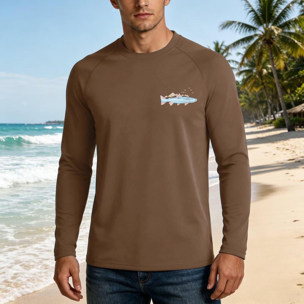 Herren Langarm Outdoor Hemd UPF50 Plus Sonnenschutz Atmungsaktiv Leicht Lockerer Schnitt Schnelltrocknend Sommer Freizeit Oberteil
