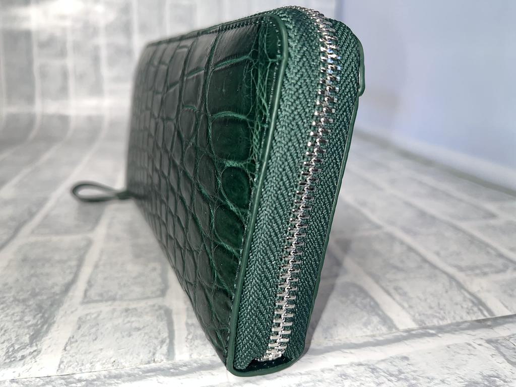 GUODI Echtes Krokodilleder Lange Geldbörse mit Reißverschluss rundherum, TK-RPN10LW5 (Zypern Grün), Unisex, für Männer und Frauen