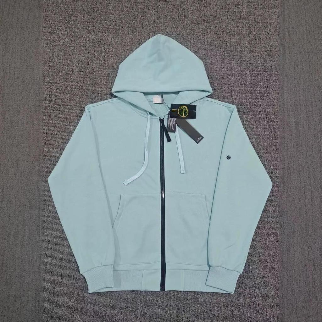 Korrekt STON Unisex Sten Skjorta: Höst/Vinter Huvförsedd Raglanärm med Dragkedja Träningsjacka, Enfärgad Märkesstil.