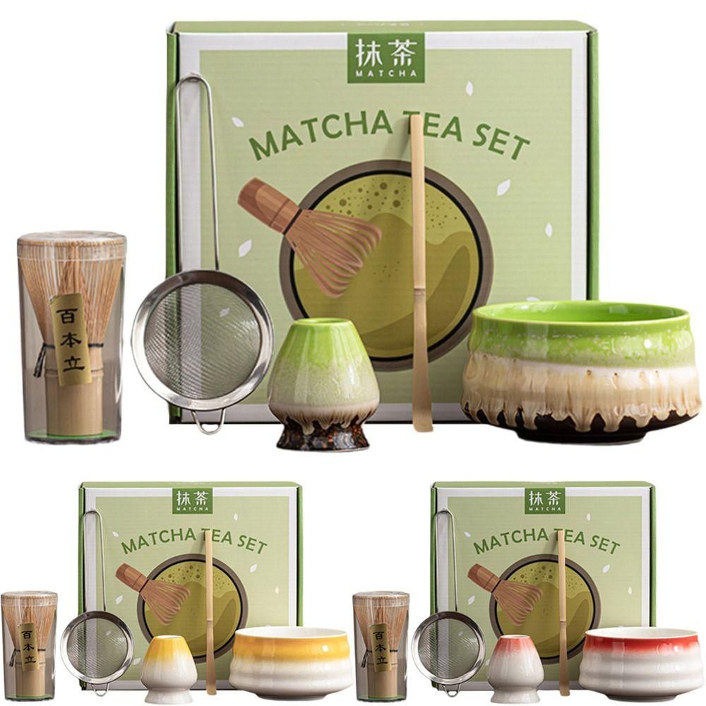 5PCS New Bamboo Ceramic Matcha Tea Set Reusable Traditional Japanese Matcha Whisk Japanese Chasen Tea-making Tools