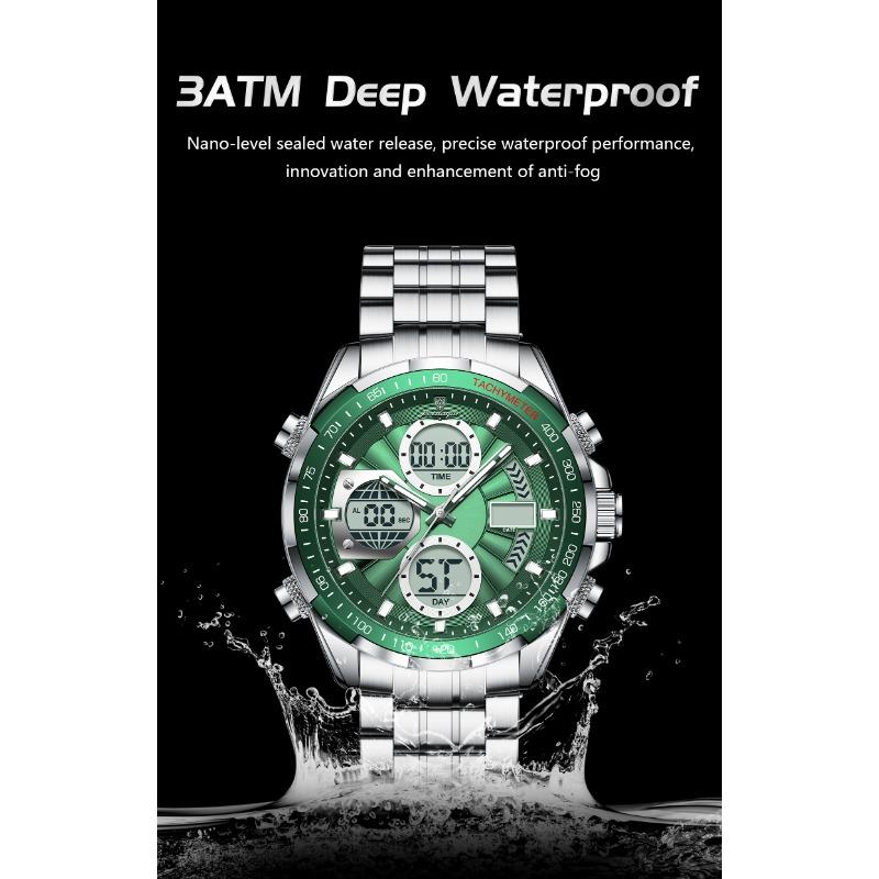 POEDAGAR Clock Waterproof Electronic LED Luxury Watches Dual Time Display Digital Stainless Steel Quartz Watch