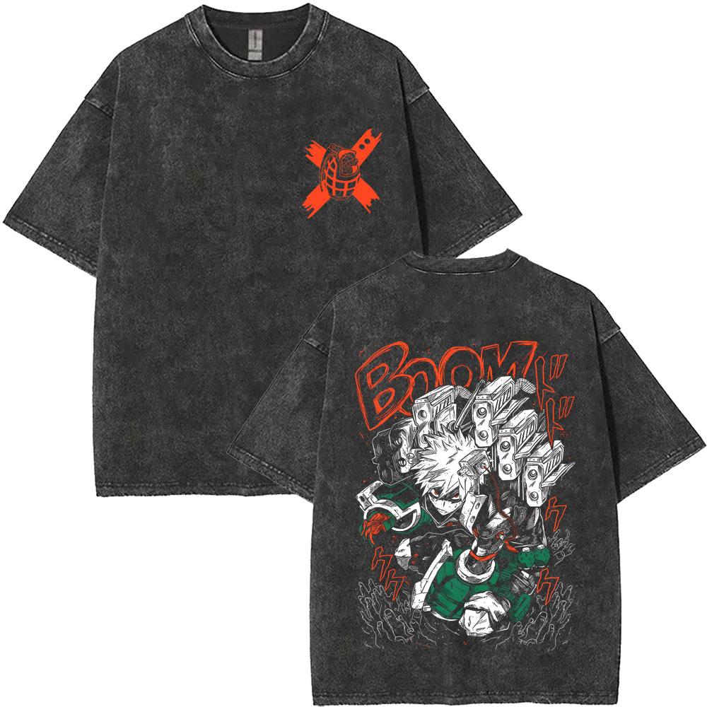 Washed Vintage Anime My Hero Academia All Might Plus Ultra Gym Graphic T Shirt Men Women Fitness Casual Cotton Short Sleeve Tees