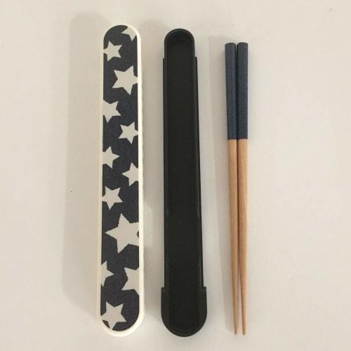 Nakano Chopsticks and Chopstick Box Set, Star Pattern, Navy, Approx. 3cm W x 21cm D x 1.7cm H, 19.5cm Lacquered Chopsticks, Potter Denim Star, MM-557,