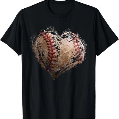 Vintage Baseball Heart Cute Mom Dad Men Women Softball Kids T-Shirt