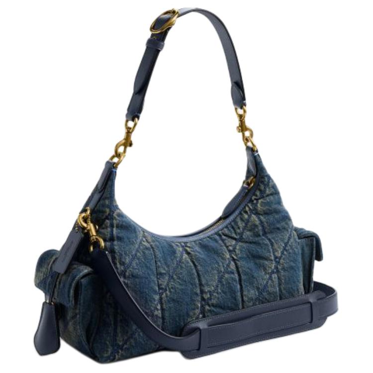 Coach Juliet 30 Denim Quilted Detail Fabric Shoulder Bag Large Women Shoulder Bag Deep-Indigo CDZ72-B4YMW