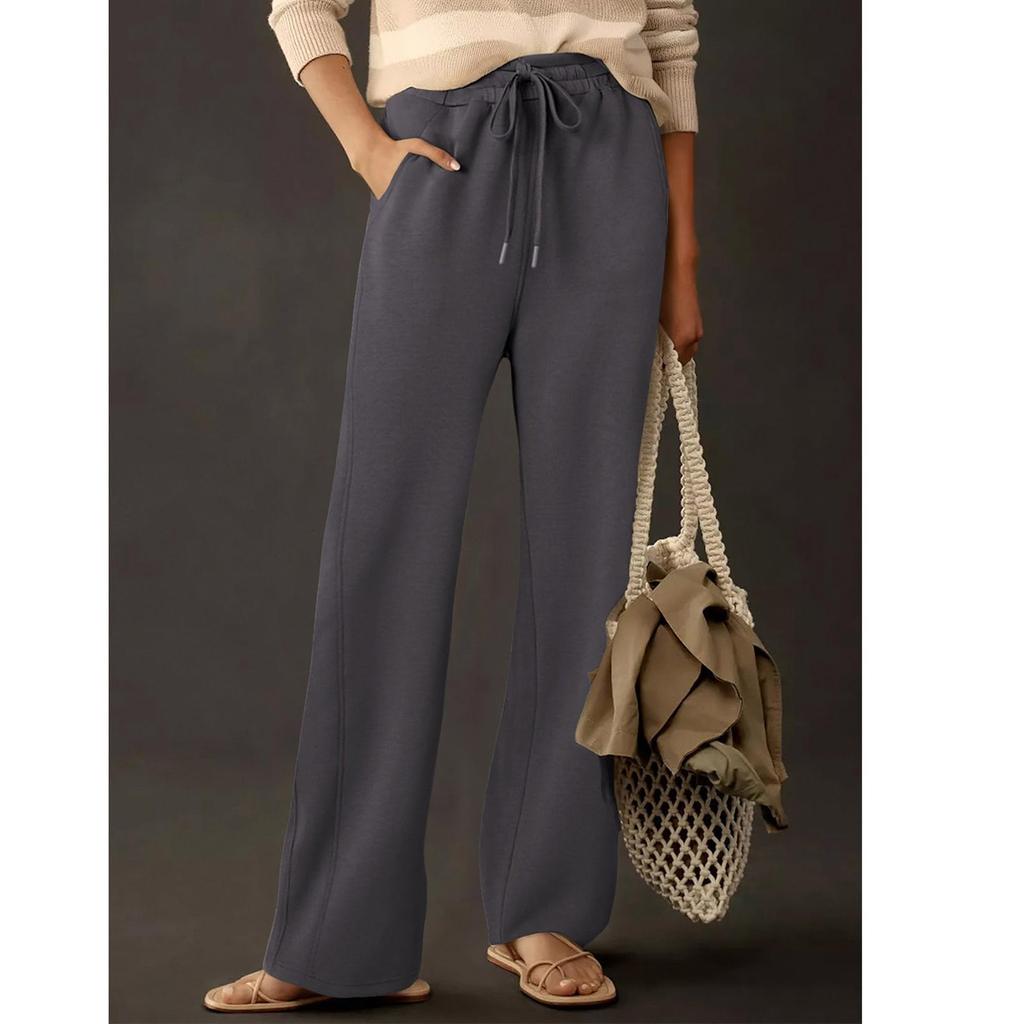 Dámské joggingové kalhoty s vysokým pasem a kapsou, tepláky, kalhoty jednobarevné, ležérní kalhoty