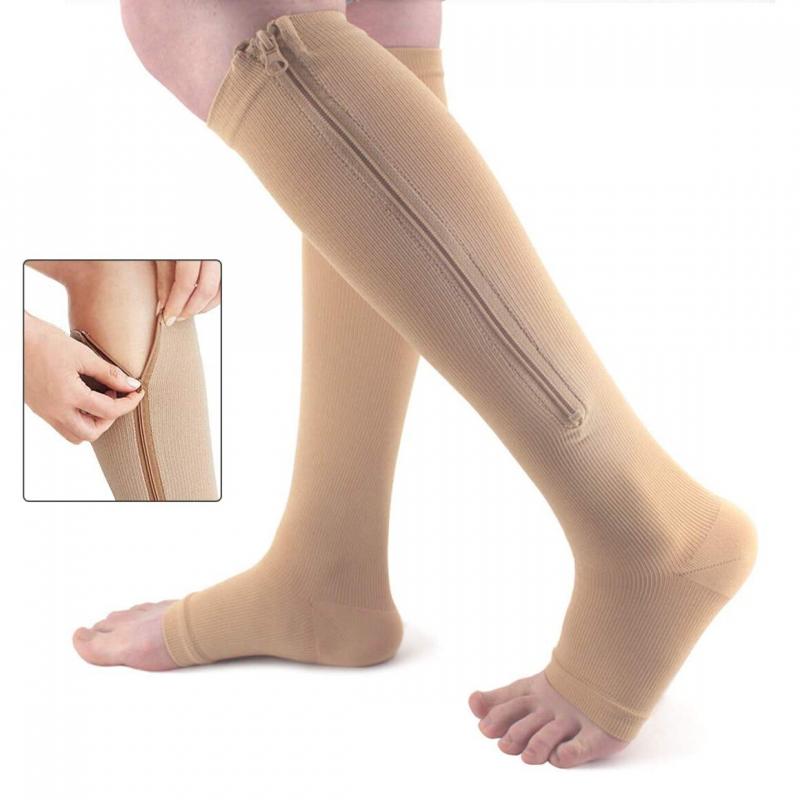 Zipper Compression Socks For Running, Open-Toe Anti-Slip Calf Support Socks With Adjustable Straps For Sports Recovery