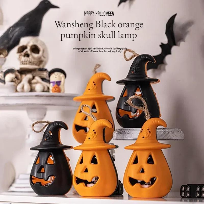 1× Halloween LED Pumpkin Lantern Witch Hat Hanging Light Skull Candle Lamp Night Light for Party Home Bar Scene Decoration Props