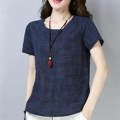 Frauen Sommer Blusen Vintage Leinen Baumwolle Frauen Tops Blusen Kurzarm Frauen Shirts Frauen Lose Kleidung 2127