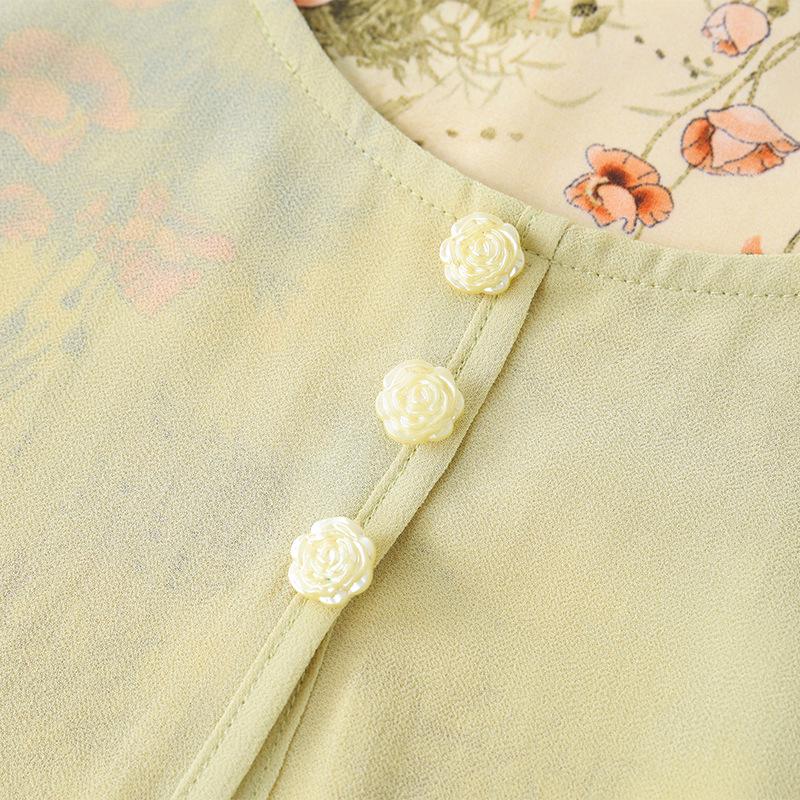 Elegant Summer Chiffon Floral Dress for Petite Middle-Aged and Elderly Women