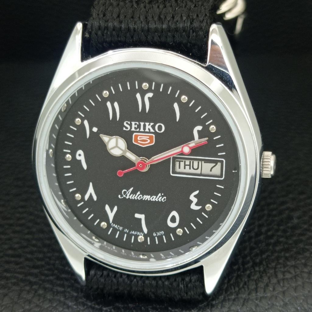 VINTAGE SEIKO 5 AUTOMATIC 6309A JAPAN MENS REFURBISHED BLACK WATCH a442429-1