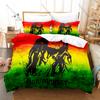 Jamaican Reggae Bob Marley Lion Bedding Set 3 Pieces Vintage Art Print Duvet Cover Set with 2 Pillowcases for Fans