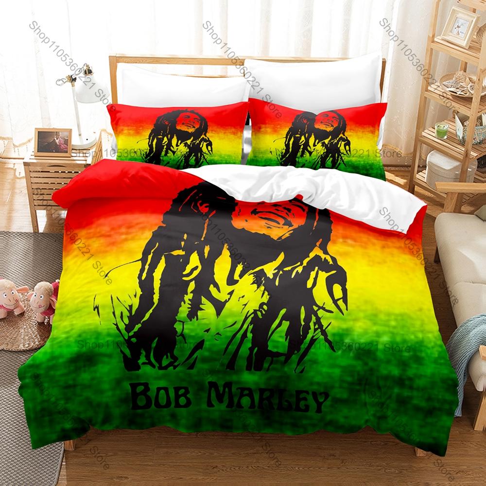 Jamaican Reggae Bob Marley Lion Bedding Set 3 Pieces Vintage Art Print Duvet Cover Set with 2 Pillowcases for Fans